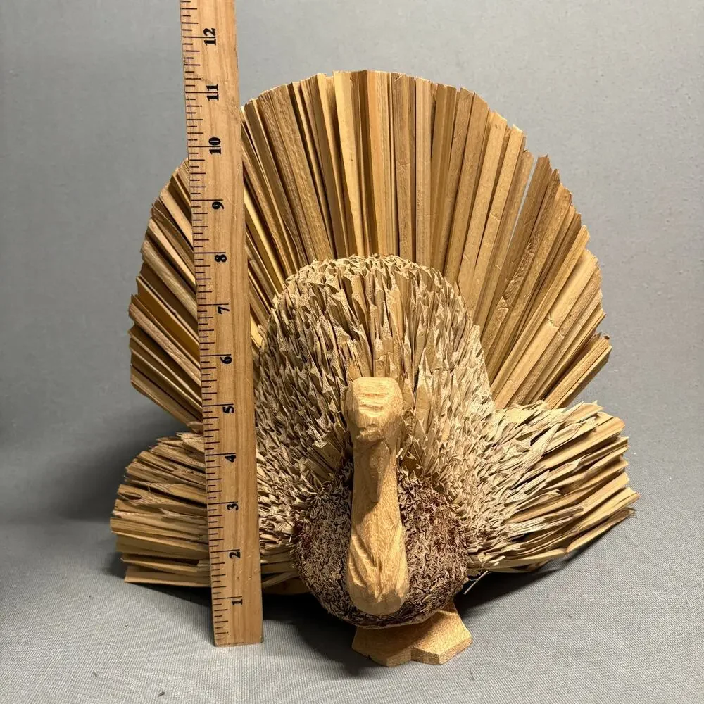 Handcrafted Man Woman Turkey Figurines‎ Thanksgiving Decor Straw Wood Corn Husks